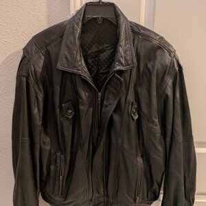 Vintage Black Lambskin Mens Leather Bomber Jacket Coat Biker Size XL 54 Zip Up